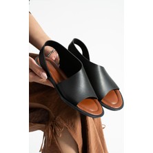 Siyah Açık Babet Sandalet Yazlık Ayakkabı