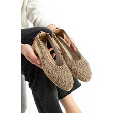 Moda Devrin Vizon Kadın Sandalet Örgülü Tasarım ve Tekstil Malzeme ile 1,5 cm Topuk Yüksekliği