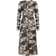 Kadın Gri Tempus Dress Balıkçı Yaka Uzun Elbise