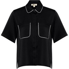 Kadın Siyah Beo Shirt Önü Cepli Gömlek