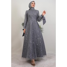 Mahur Tesettür Abiye Gri