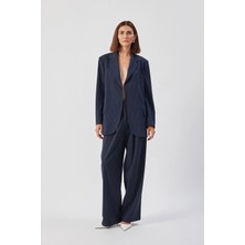 Kadın Lacivert Iva Jacket Kruvaze Yaka Çizgili Ceket