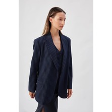 Kadın Lacivert Iva Jacket Kruvaze Yaka Çizgili Ceket