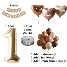 2 Yaş Retro Kahverengi Ten Deniz Kumu Balon Krem Karamel Bej Kalp Krem Rakamlı Doğum Günü Balon Seti