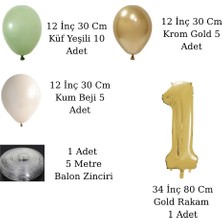 9 Yaş Retro Küf Yeşili Krom Gold Kum Beji Balon Seti Gold Rakam Doğum Günü Balonu Şık Parti Süsleme