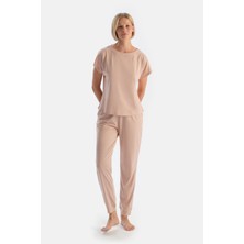 Pudra Düşük Kollu Penye Modal Pijama Takımı