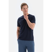 Dagi Lacivert Bisiklet Yaka Ipek Apre Kısa Kollu Tişört