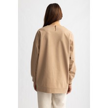 5415 -2 Iplik Ince Rahat, Basic Düz Kadın Uzun Sweatshirt