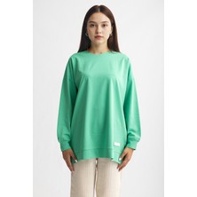 5415 -2 Iplik Ince Rahat, Basic Düz Kadın Uzun Sweatshirt