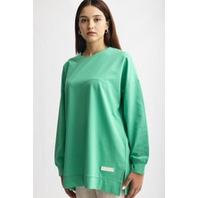 5415 -2 Iplik Ince Rahat, Basic Düz Kadın Uzun Sweatshirt