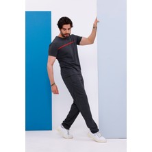 Erkek Battal Beden Amerikan Pike Kumaş Antrasit Bisiklet Yaka T-Shirt Alt-Üst Takımı - 133