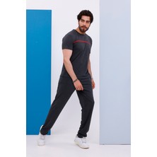 Erkek Battal Beden Amerikan Pike Kumaş Antrasit Bisiklet Yaka T-Shirt Alt-Üst Takımı - 133