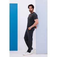 Erkek Battal Beden Amerikan Pike Kumaş Antrasit Bisiklet Yaka T-Shirt Alt-Üst Takımı - 133