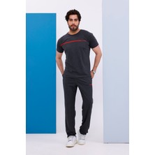 Erkek Battal Beden Amerikan Pike Kumaş Antrasit Bisiklet Yaka T-Shirt Alt-Üst Takımı - 133