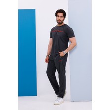 Erkek Battal Beden Amerikan Pike Kumaş Antrasit Bisiklet Yaka T-Shirt Alt-Üst Takımı - 133