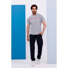 Erkek Battal Beden Amerikan Pike Kumaş Gri Bisiklet Yaka T-Shirt Alt-Üst Takımı - 133