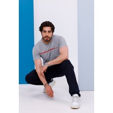 Erkek Battal Beden Amerikan Pike Kumaş Gri Bisiklet Yaka T-Shirt Alt-Üst Takımı - 133