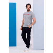 Erkek Battal Beden Amerikan Pike Kumaş Gri Bisiklet Yaka T-Shirt Alt-Üst Takımı - 133