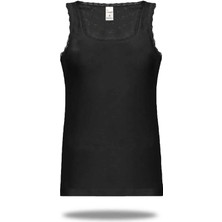 FSM1453 2'li Paket Kadın Pamuklu Transfer Ri̇bana Yuvarlak Yaka Kalın Askılı Dantelli̇ Atlet