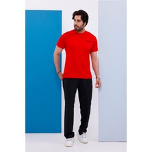Erkek Battal Beden Kırmızı Bisiklet Yaka T-Shirt Alt-Üst Takımı - 101