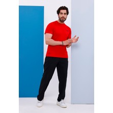 Erkek Battal Beden Kırmızı Bisiklet Yaka T-Shirt Alt-Üst Takımı - 101
