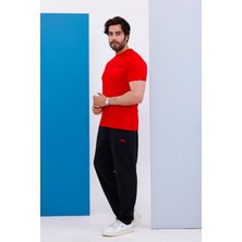Erkek Battal Beden Kırmızı Bisiklet Yaka T-Shirt Alt-Üst Takımı - 101