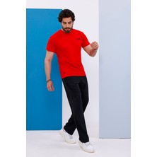 Erkek Battal Beden Kırmızı Bisiklet Yaka T-Shirt Alt-Üst Takımı - 101