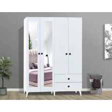 Zarif 4 Kapılı Aynalı Beyaz Dolap