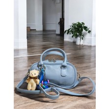 Kadın Mavi Anahtarlık Charm Hediyeli Uzun Askılı El ve Çapraz Omuz Çantası