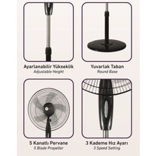 Joysidea 16'' Siyah Ayaklı Vantilatör