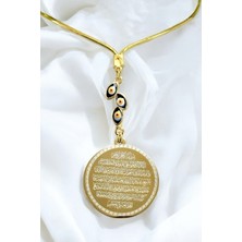 Salkım Nazar Boncuklu Çelik Çift Taraflı Ayetel Kürsi, Felak Nas Ihlas Dikiz Ayna Süsü