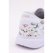 3D Dijital Baskı Kadın Alex McQueen Beyaz - Çiçek Desenli Sneaker