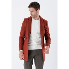 İmza Kiremit Kaşe Mono Yaka Kapitoneli Astar Slim Fit Dar Kesim Klasik Kaban 1008235171