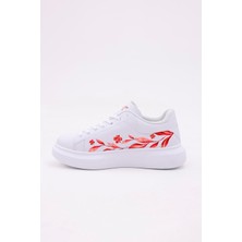 3D Dijital Baskı Kadın Beyaz- Fuşya Desenli Sneaker