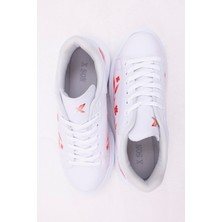 3D Dijital Baskı Kadın Beyaz- Fuşya Desenli Sneaker
