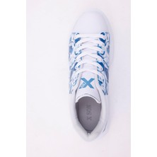 3D Dijital Baskı Erkek Beyaz- Beyaz Mavi Desenli Sneaker