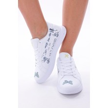 3D Dijital Baskı Kadın Alex McQueen Beyaz - Bloom Desenli Sneaker