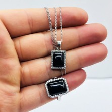  Oltu Taşı Işçilikli 925 Ayar Gümüş Kolye Küpe Yüzük