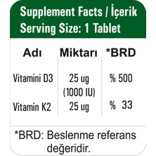 Happymore Vitamin D3 ve Vitamin K2 Içeren 30 Tablet Takviye Edici Gıda