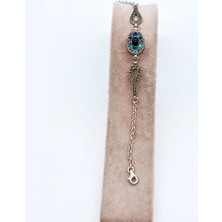 Mavi Mine ve Oltu Taşı Işçilikli 925 Ayar Gümüş Bileklik