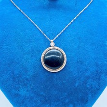 Roz Renkte Oltu Taşı Işçilikli 925 Ayar Gümüş Kolye