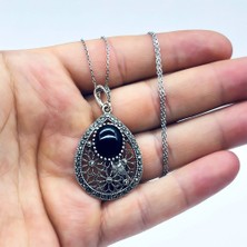 Papatya Model Oltu Taşı Işçilikli 925 Ayar Gümüş Kolye