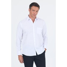 Uzun Kol Kareli Desen Armürlü Sert Yaka Cepli Pamuklu Classic Comfort Fit Gömlek 1004250186