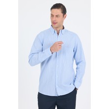 Koyu Mavi Uzun Kol Smart Düğmeli Yaka Cepli  Comfort Fit %100 Pamuk Gömlek 1004250236