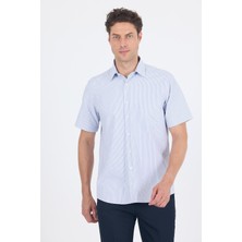 Koyu Lacivert Sert  Yaka Kısa Kol Cepli  Comfort Fit Cls Gömlek 1004250259
