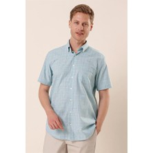 İmza Açık Turkuaz Kısa Kollu EkoseliCepli %100 Pamuk Klasik Comfort Fit Rahat Kesim Gömlek 1004230172