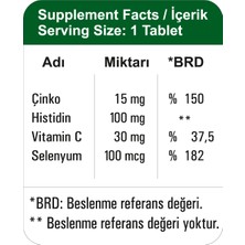 HappyMore Çinko, Selenyum, Histidin ve C Vitamini Içeren 30 Tablet Takviye Edici Gıda