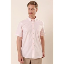 İmza Pudra Kısa Kollu DesenliCepli Pamuklu Klasik Comfort Fit Rahat Kesim Gömlek 1004230174