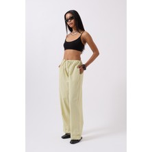 Çizgili Bel Lastikli Sarı Pantolon