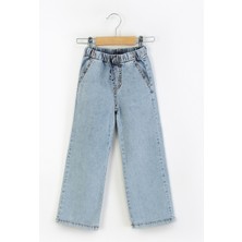 Dmb Boys & Girls Kız Çocuk Geniş Paça Lastikli Denim Pantolon Mavi Renkli Basic Model